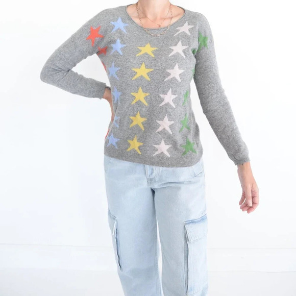 Bartolini Grey with Stars 48% Wool, 7% Cashmere Crewneck Sweater Small - Picture 2 of 13